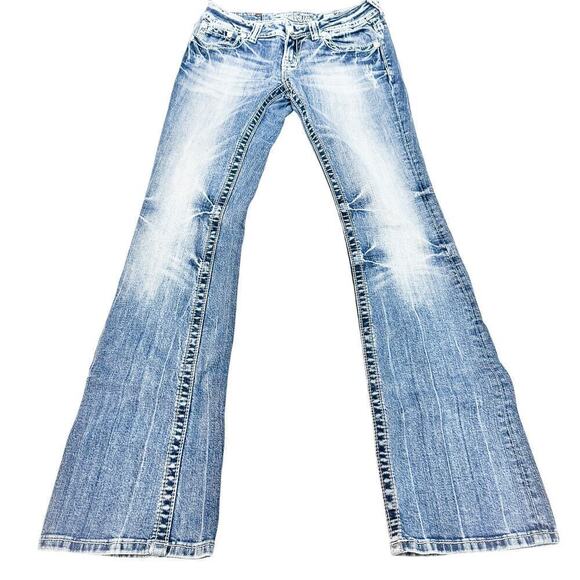 Miss Me Western Boot Cut Denim Jeans Feather Embellished Detail Size 28 - Picture 2 of 9